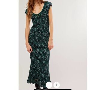 Free People Mckenna Dobby Smocked Midi Dress Green Floral size S